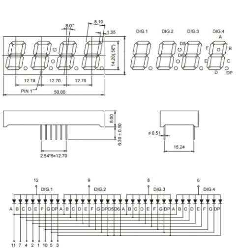 0,56'' palcový 4x LED displej 7segmentový 2V DC koanóda +