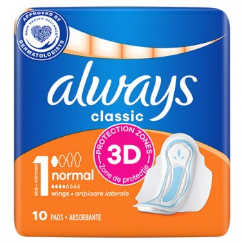 ALWAYS CLASSIC Hygienické vložky s krídelkami Normal 10 ks.