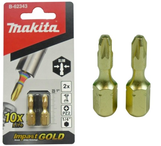 2 rázové bity Pz2 25mm IMPACT GOLD Makita B-62343