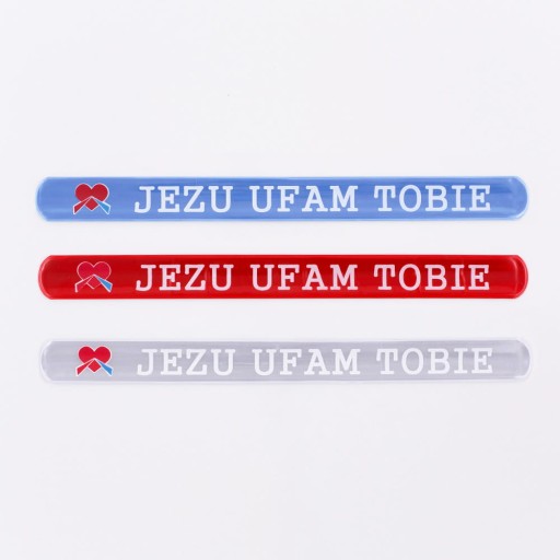 MODRÝ reflexný pásový náramok - JESUS I TRUST