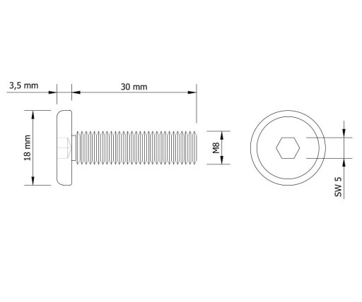 10x skrutka M8 x 30 mm plochá imbusová hlava, nábytková skrutka, metrická čierna