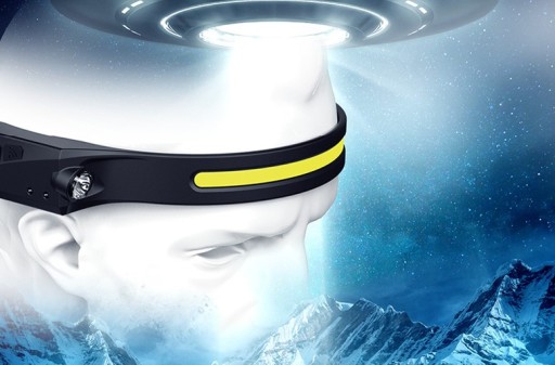 COB LED čelovka na beh, USB-C baterka, AKU pohybový senzor, 4v1