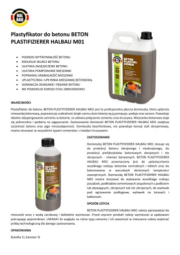 Plastifikátor na betón a potery 1L Halbau M01