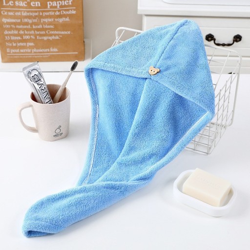 UTERÁK NA SUŠENIE VLASOV Čiapka, hlava, UZÁVIERKA BEAR, Microfiber Blue