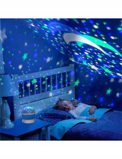 ROTAČNÁ NOČNÁ LAMPA STARS PROJEKTOROVÁ LAMPA 2v1 MODRÁ