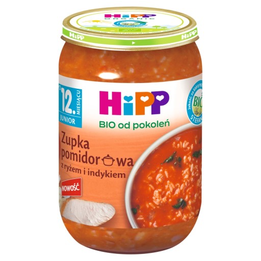 HiPP Paradajková polievka s ryžou a morčacím mäsom, BIO, 250g