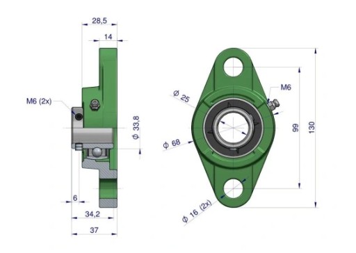 Kompletná ložisková jednotka UCFL 205 otvorov: 16 mm