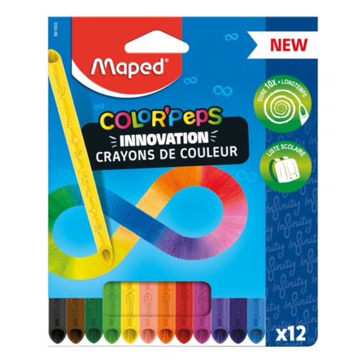 Detské pastelky MAPED bez ostrenia, 12 farieb