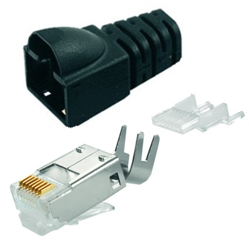 RJ45 6 6A FTP zástrčka s čiernym odľahčením ťahu Telegartner