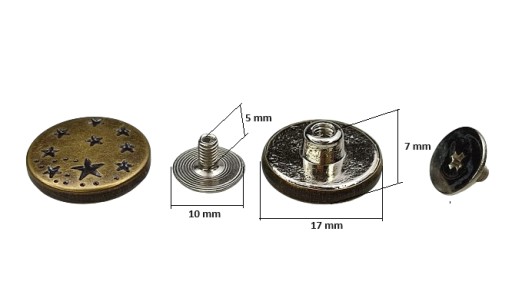 Kovový točený gombík na sakové nohavice, 17 mm, 1 ks, staré zlato