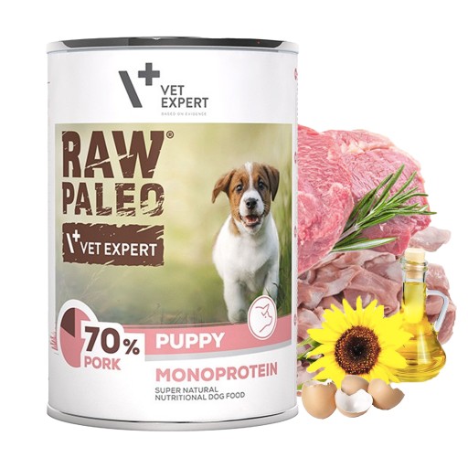RAW PALEO PUPPY Mono Mokré krmivo pre šteňatá Bravčové mäso 400g