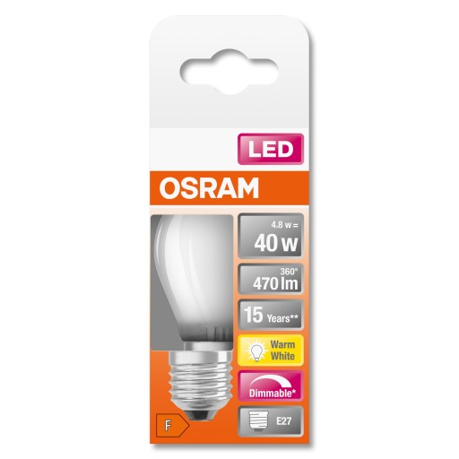 Osram LED guľová žiarovka 4,8W = 40W E27 2700K DIM