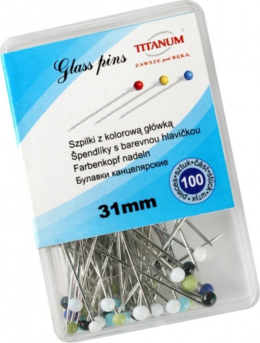 Špendlíky s farebnou hlavičkou 31 mm 100 ks titánové