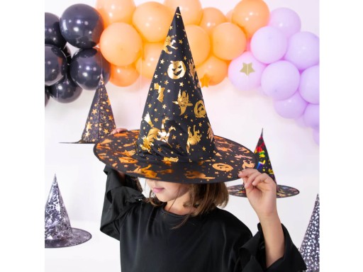 Čierno-zlatý halloweensky čarodejnícky klobúk