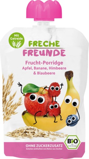 FrecheFreunde BIO Mousse Ovsené vločky Banán Čučoriedka Malina