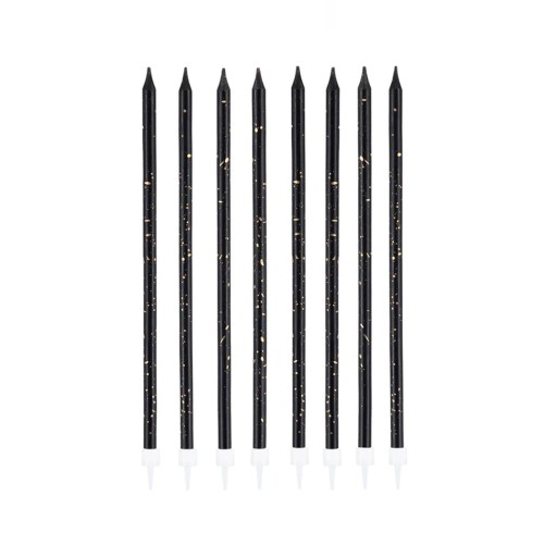 Tridsať narodeninové sviečky, elegantné, čierne, zlaté, dlhé, 15 cm, 8 ks