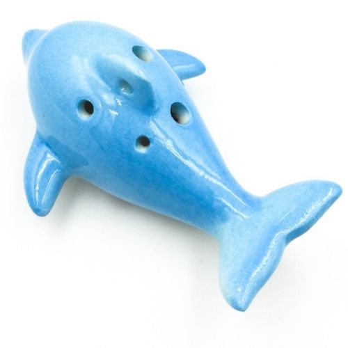 mini OCARINA, keramika, modrá, delfín, 6 otvorov, úchyty, tóny ocarina
