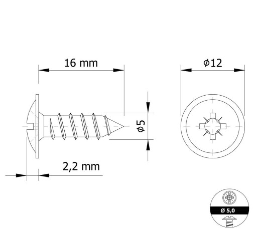 Skrutky do tvrdeného dreva 5,0 x 16 mm s podložkou