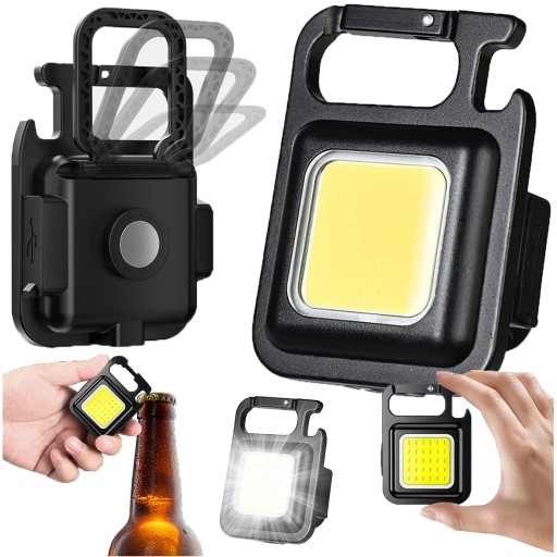 VÝKONNÁ MINI LED VRECKOVÁ LAMPA + DRŽIAK NA NOŽNIČKU S MAGNETOVÝM OTVÁRAČOM KĽÚČOV