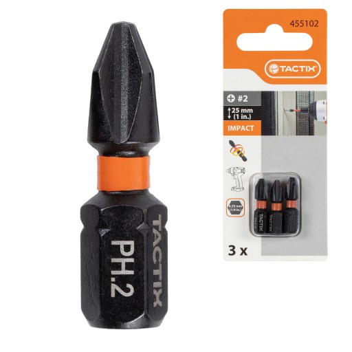 NÁRAZOVÉ BITSKY NÁRAZOVÉ 25MM Hrot PH2 TACTIX 3 ks.