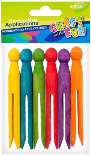 FAREBNÉ drevené štipce, 6 kusov, Craft With Fun na TVORENIE BÁBIK