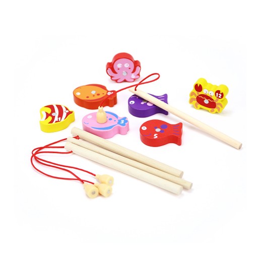 MINI DREVENÁ HRA RYBÁRSKA MAGNET Sada Fishing GAME 6 kusov RYBÁRSKYCH Prútov