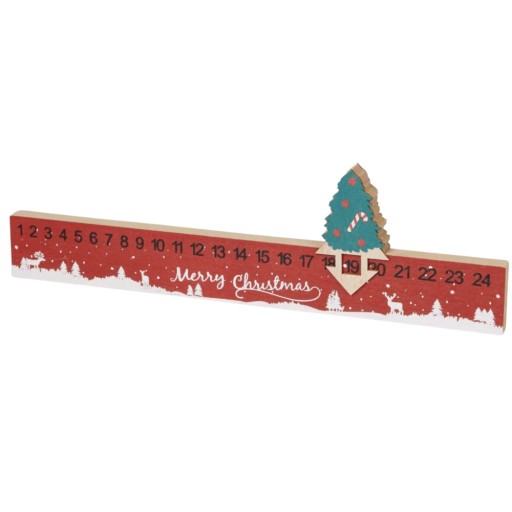 ADVENTNÝ KALENDÁR ODPOČET DO VIANOC 38X9,5CM STOJAJÚCI ČERVENÝ