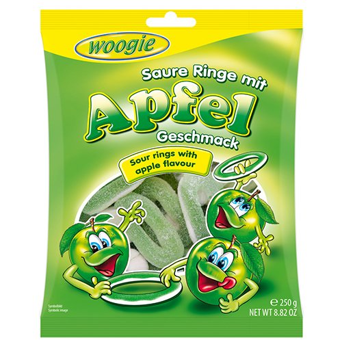 Z NEMECKA Woogie Apfel Saure Ringe Jelly fazuľa 250 g