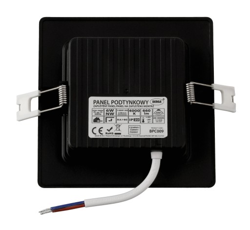 LED stropné svietidlo, zápustné, zápustné, 6W, 660lm, 4000K, čierne