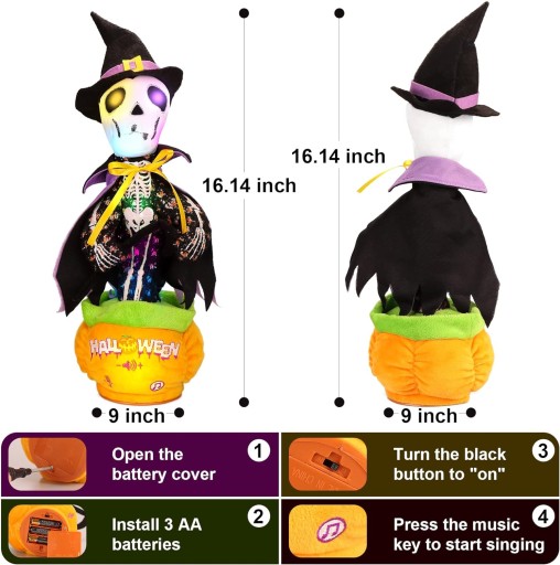 kostlivec INTERAKTÍVNA HRAČKA TANEČNÝ SPIEV REPRÍZY + LED HALLOWEEN