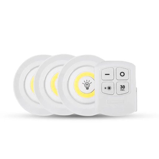3x COB LAMPA BEZDRÔTOVÁ SAMOLEPIACA BATÉRIOVÁ LAMPA 2 REŽIMY + DIAĽKOVÉ OVLÁDANIE