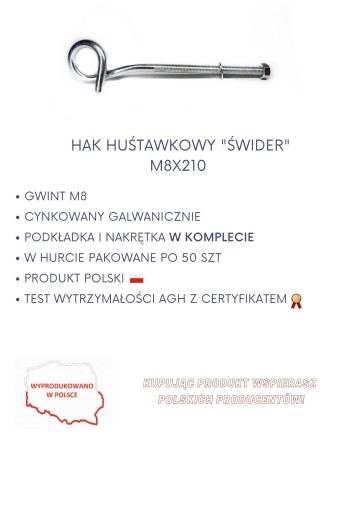 HÁKOVÝ šnek M8 x 210 S CERTIFIKÁTOM