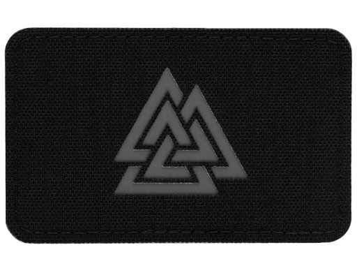 HORIZONTÁLNY VELCRO ZÁPLATA LASEROM VYREZOVANÝ SYMBOL VALKNUT ČIERNA A SIVÁ