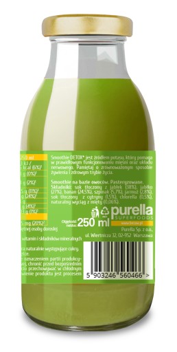 BeRAW Detox kapustové smoothie chlorella natural bez pridaného cukru 250 ml