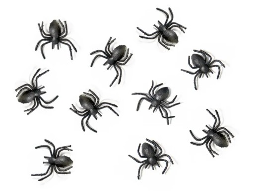 PLASTOVÉ PAVÚKY ČIERNE HALLOWEENSKÉ DEKORÁCIE PÁRTY PAVÚKY 10ks