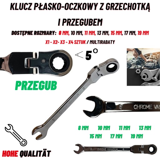 KOMBINOVANÝ KĽÚČ S RAČŇAČOU A KĹBOM 8MM, ODOLNÉ lámanie, 72 ZUBOV