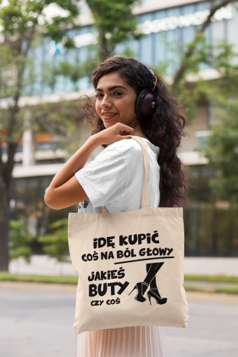 Béžová nákupná taška IDEM KÚPIŤ NIEČO NA BOLESTI HLAVY