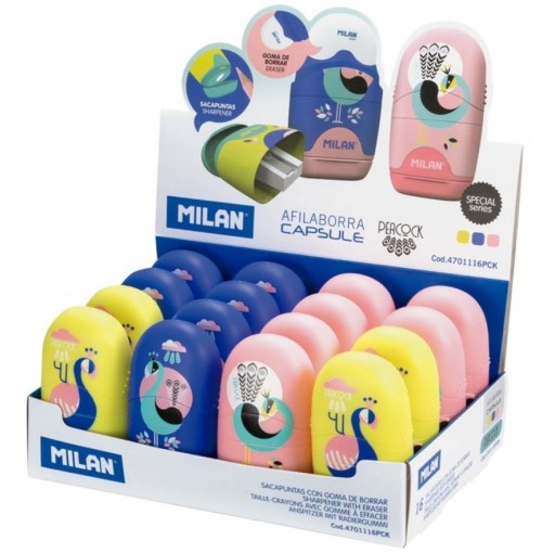 Orezávatko a guma Capsule Peacock Milan, mix farieb