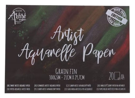 A4 akvarelový blok, 20 listov, 300g, čierny papier