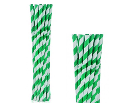 Rúrky z papierovej slamy lomené zelené pruhy 20cm 12 ks