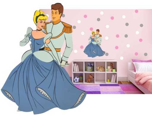 Nálepka na dekoráciu steny Popoluška so svojím princom