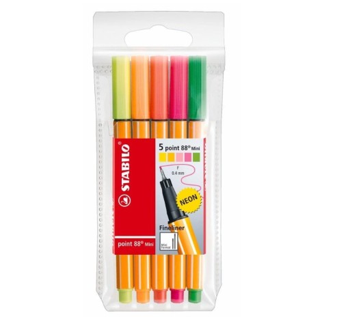 Sada Stabilo jemných vložiek, farebné NEON mini, 5 farieb