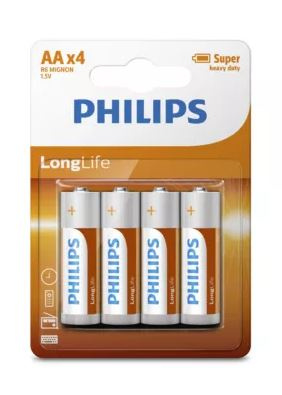 Philips Longlife AA batérie R6 R06 1,5V zinok x4