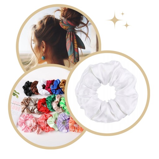SATIN scrunchies gumička do vlasov, biela, BEZPEČNÁ, lesklá, POHODLNÁ