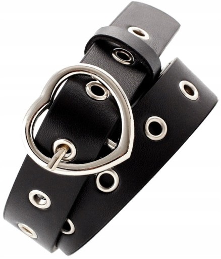 Čierny remienok s dierkami, strieborné srdiečko BUCKLE, koža