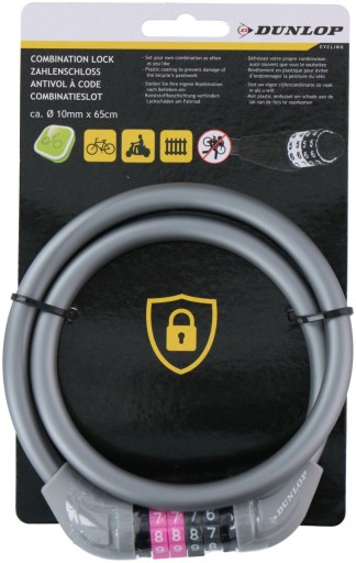 Cable Lock Cyklistický zámok s kombináciou DUNLOP - šedá