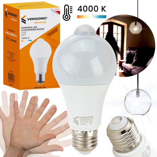 VÝKONNÁ E27 LED ŽIAROVKA 12W NEUTRÁLNA SO SNÍMAČOM POHYBU