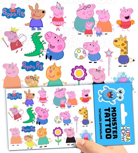 UMÝVAJÚCE DOČASNÉ TETOVANIE PRE DETI DETSKÉ PEPPA PIG ORIGINÁLNE DIZAJNY
