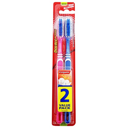Stredná zubná kefka Colgate Double Action Duopack