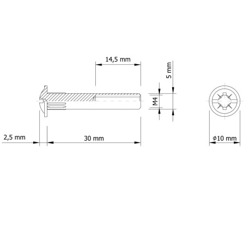 10 x nábytkové spojky fi5 mm M4 (30-40 MM) pre skrinky